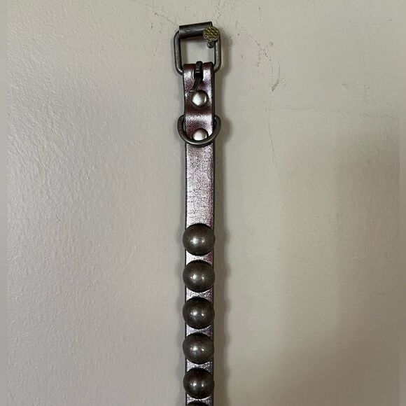 Metal stud metallic leather skinny belt 39”. Heavy duty unique preowned. - Picture 4 of 6